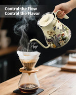 Load image into Gallery viewer, 0.8L Gooseneck Electric Kettle, Precise Temperature Control for Pour Over Coffee &amp; Tea, 1200W Fast Boiling Water, Auto Shut Off, Scheduling, Stainless Steel, Floral Painted Design