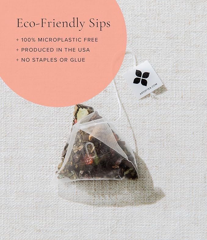 Art of Tea | Bright Eyed Turmeric Ginger Tea - Caffeine Free Turmeric Ginger Tea Bags | 50 Eco Friendly Pyramid Sachets