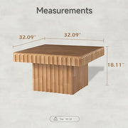 Modern Square Fluted Wood Coffee Table with Natural Oak Finish, Geometric Accent Table Chunk Table for Living Room, Sturdy Rectangular Minimalist Centerpiece, Brown, Farmhouse