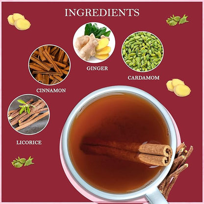 Tealeaf & Co. Licorice Root Tea Blended with Organic Spices - Pure Herbal Tea Bags with Cardamom, Ginger, Cinnamon Sticks & Licorice Root Extract - Low Caffeine - Gluten Free - 50 Teabags
