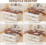 Load image into Gallery viewer, Lift Top Coffee Table with Storage, White Lift Top Coffee Table with Drawers&amp;Hidden Compartment, Multi-Functional Center Table, Convertible Coffee Tables into Dining Table for Home Living Room Office