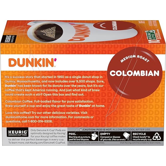 Dunkin' Colombian Medium Roast Coffee, 60 Keurig K-Cup Pods