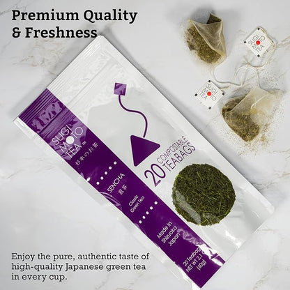 SUGIMOTO TEA Japanese Sencha Green Tea Bags 20 Count Pack of 3