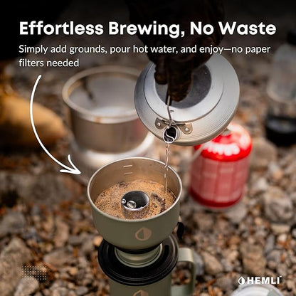 Pour Over Camp Coffee Maker Set– Vacuum Insulated Mug with Leakproof Lid, Stainless Steel Micro Filter, Scratch-Resistant Finish, Portable Coffee Maker for Camping, Travel & Outdoor Adventures