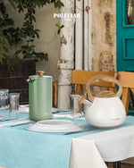 Load image into Gallery viewer, POLIVIAR Tea Kettle, 2.7 Quart White Finish with Wood Pattern Handle Loud Whistle Food Grade Stainless Steel Teapot, Anti-Hot Handle and Anti-Rust, Suitable for All Heat Sources JX2025-BW30