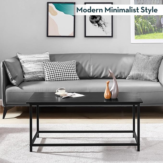SAYGOER Black Coffee Table Simple Modern Rectangular Center Table Open Space Minimalist for Living Room Home Office Industrial Cocktail Tables, Easy Assembly, 39.37 x 19.69 x 17.72