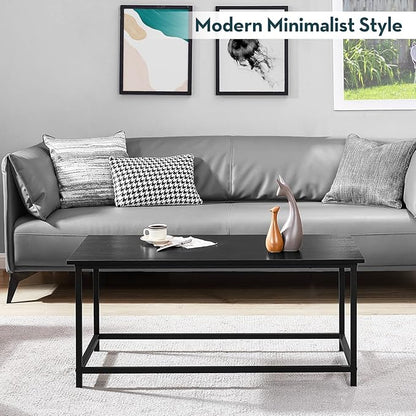 SAYGOER Black Coffee Table Simple Modern Rectangular Center Table Open Space Minimalist for Living Room Home Office Industrial Cocktail Tables, Easy Assembly, 39.37 x 19.69 x 17.72