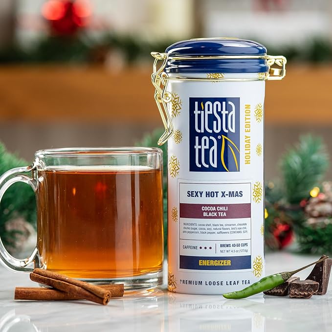 Tiesta Tea - Sexy Hot Christmas Tea, Loose Leaf, Cocoa Chili Black, Premium High Caffeinated Blend, Spicy Black, Make Hot or Iced, Brews Up to 50 Cups, 4.5 Ounce Refillable Tin