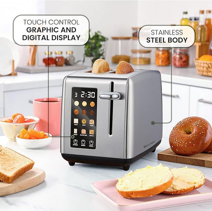 Elite Gourmet ECT2899 LCD Touch Toaster, 2 Extra-Wide Slots, 6 Toast Shades, 6 Preset Menus Including Bagel Waffle Gluten-Free, Defrost Reheat Cancel Functions, Stainless Steel
