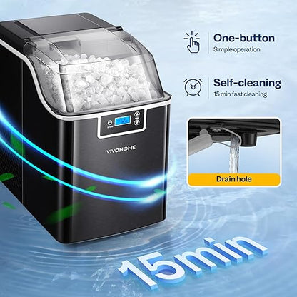 VIVOHOME Nugget Ice Maker Countertop, Portable Pebble Ice Maker Machine with 44lbs/Day, Soft Chewable Pellet Ice Machine with Self-Cleaning, Scoop, 10 Ice Bags, for Home Kitchen, Party, RV, Camping