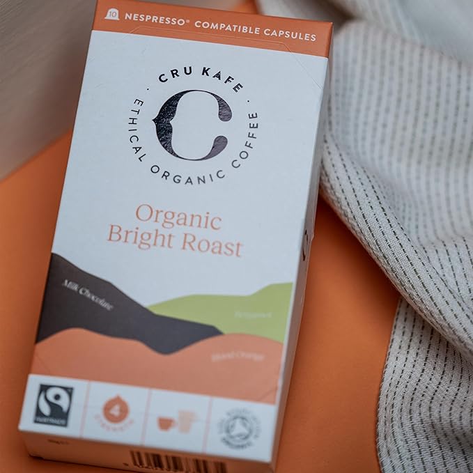 Cru Kafe Bright Roast USDA Organic Espresso Coffee Capsules (10 Pods) Fairtrade Coffee Pods Compatible with Nespresso Original Line and Pixie Machines