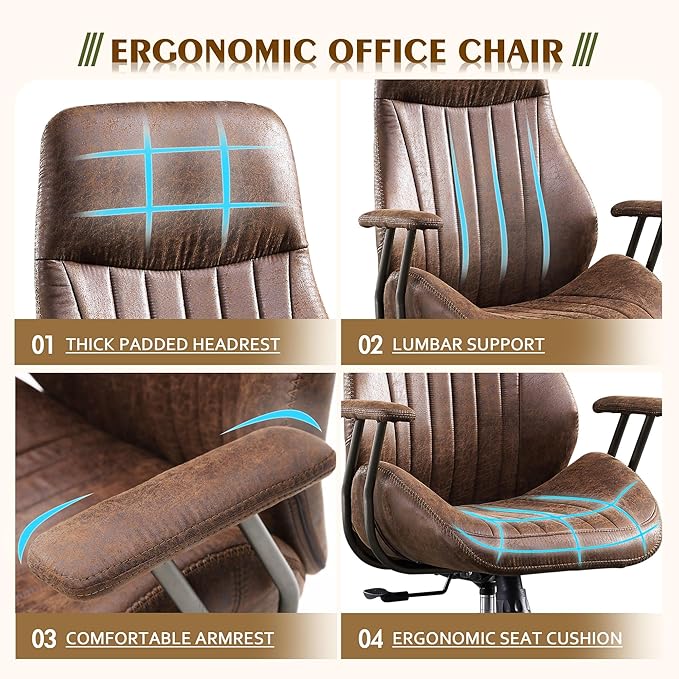 High Back Office Chair,Modern Swivel Office Chair,Brown Suede Fabric Gaming Chair,Height Adjustable Home Office Desk Chair with Lumbar Support
