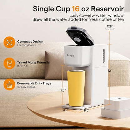 Single Serve Coffee Maker for K Cup, Ground and Tea, Hot and Iced Coffee Machines with Bold Setting, 6 to 16 Oz Brew Sizes, Compact for Small Spaces, White (2.0 Version)