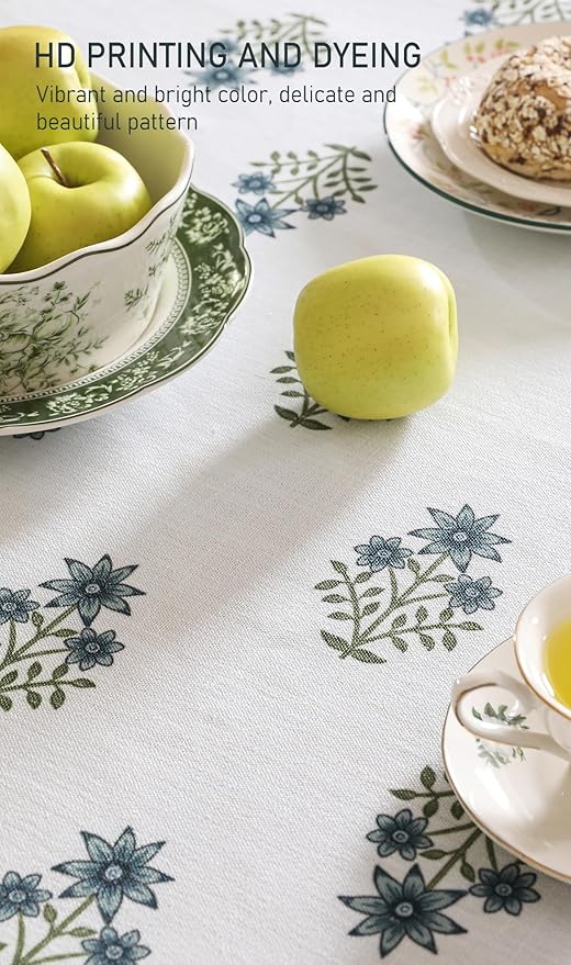Designer White Linen Extra Long Rectangle Tablecloth,Chinoiserie Floral Elegant Indoor Table Cloth,Fall Stain Proof Decor Tablecloths for Dining Thanksgiving Kitchen,63"*110"-Mosella F
