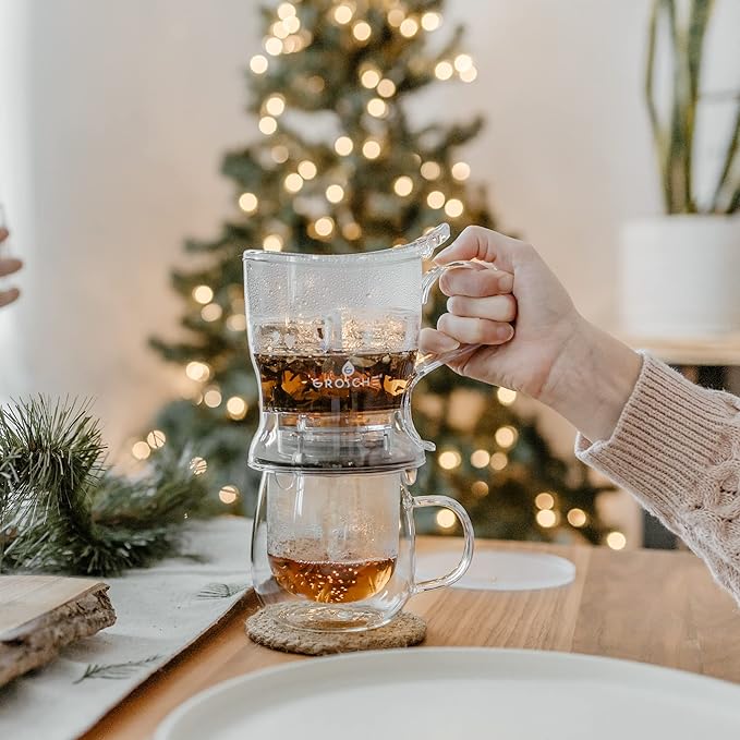 GROSCHE Aberdeen Tea Infuser Teapot & Smart Tea Maker - BPA-Free, Drip-Free Design | Coaster | Easy Brew | Easy Clean Steeper | Loose Leaf Brewing - Stylish Design | 17.7 oz - 1000 ml