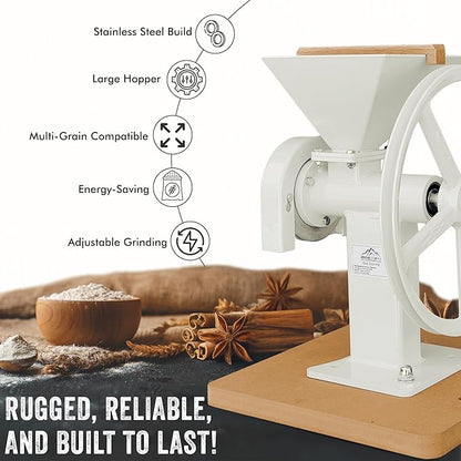 Manual Hand Grain Mill White | Heavy-Duty Hand Operated Food Grinder for Wheat, Corn, Oats, Coffee Beans, Rice & Dry Grains | Hand Crank Kitchen Flour Mill for Home, Camping, Survival & Everyday Use