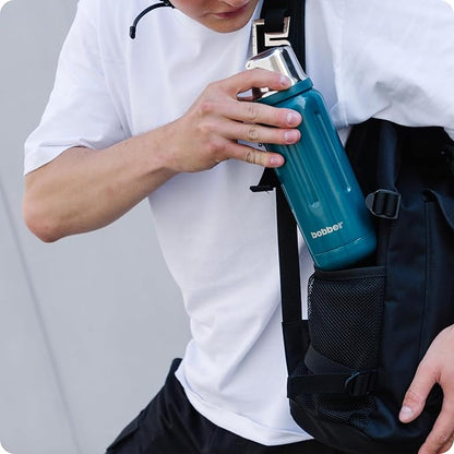 BOBBER 26 oz Stainless Steel Thermos for Hot Tea, Coffee, and Cold Drinks – BPA-Free, Dishwasher Safe Vacuum Insulated Water Bottle – Keeps Drinks Hot for 36 Hours (Deep Teal)