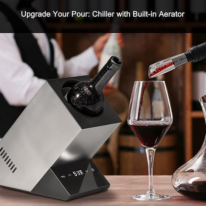 Electric Wine Chiller, Single Bottle Cooler for 750ml Wine or Some Champagne,Stainless Steel Iceless Cooler Keep Cold Up to 24h,Kitchen,Bar and RV Vino Accessory,Gift for Vino Lover