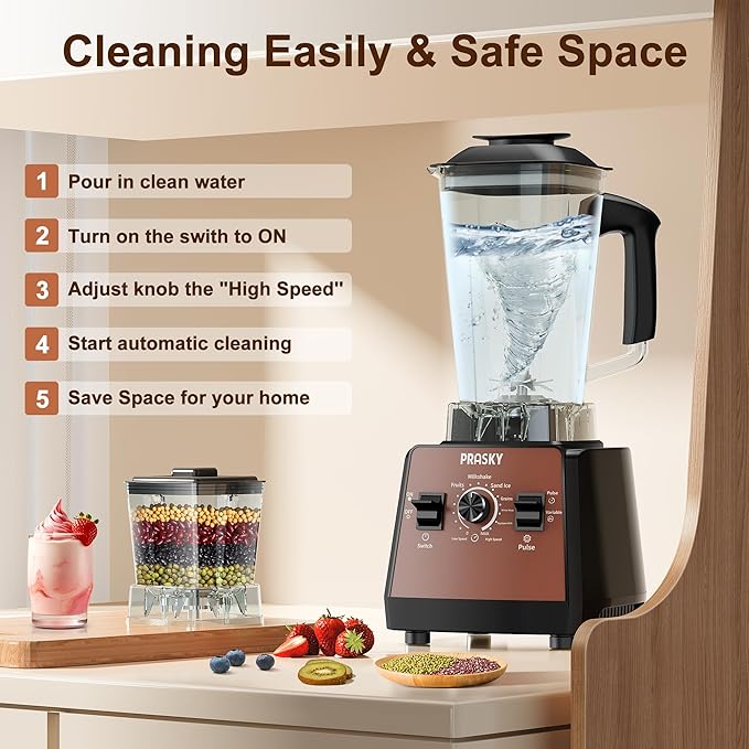 Professional Blender and Grinder Combo 25000RPM Powerful Blenders Kitchen 68oz BPA Free 2 Containers Countertop Blenders Ice, Grinding, Juice (Brown)