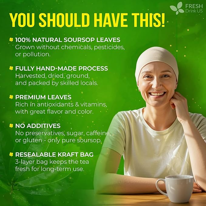 FreshDrinkUS, Premium 275+ Soursop Graviola Whole Dried Leaves Tea, 275-300 Soursop Graviola Guanabana Whole Leaves, Wildcrafted, Hoja Guanabana Loose Leaf Herbal Tea, No Gluten, Vegan