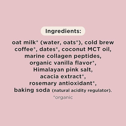 Pop & Bottle, Oat Milk Lattes - Cold Brew, Maca, Antioxidants, Ashwagandha, MCT Oil, Collagen, Organic, Diary Free, Gluten Free, Lightly Sweetened with Dates - Variety, 8 Fl Oz (6 Pack)
