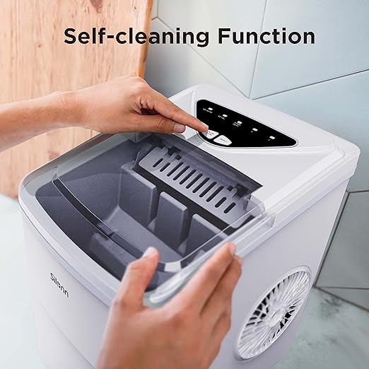 Silonn Ice Makers Countertop, 9 Bullet Ice Cubes Ready in 6 Minutes, 26lbs in 24Hrs Portable Ice Maker Machine Self-Cleaning, 2 Sizes of Bullet-Shaped Ice for Home Kitchen Office Bar Party, White