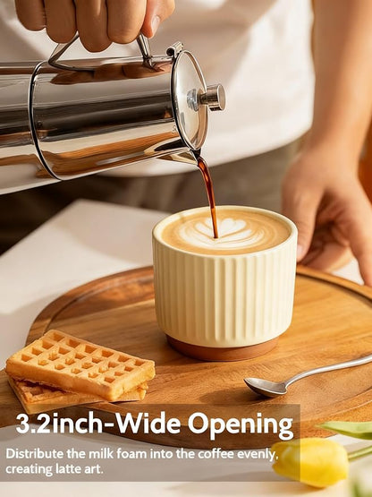 10OZ Small Stackable Coffee Mugs, Ceramic Coffee Mugs with Stripe Patterns for Man,Woman,Dad,Mom, Modern Coffee Mugs Set of 4 for Latte/Cappuccino/Cocoa/Tea. Dishwasher&Microwave Safe, Beige