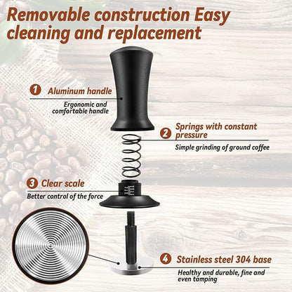 Espresso Hand Tamper 51mm, Coffee Tamper with WDT Tool Calibrated Spring Loaded, Hand Tampers with Silicone Mat, 100% Flat Stainless Steel Base Tamper for Espresso Coffee Machine