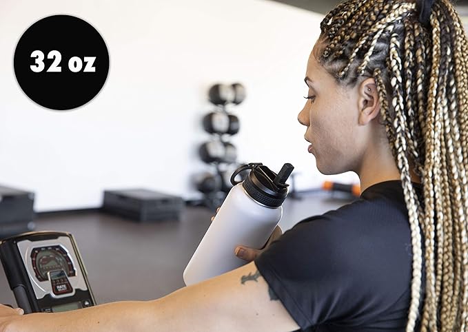 MIRA 32 oz Insulated Water Bottle - Stainless Steel Sports Flask with 2 Lids (Straw & Handle) - Cold Drink Thermo - Olive Green