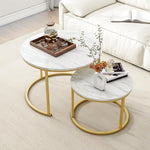 Load image into Gallery viewer, Round Coffee Table Set of 2 End Tables for Living Room,Circular and Marble Nesting Coffee Table Wooden Accent Furniture with Golden Metal Frame,Stacking Side Tables,White