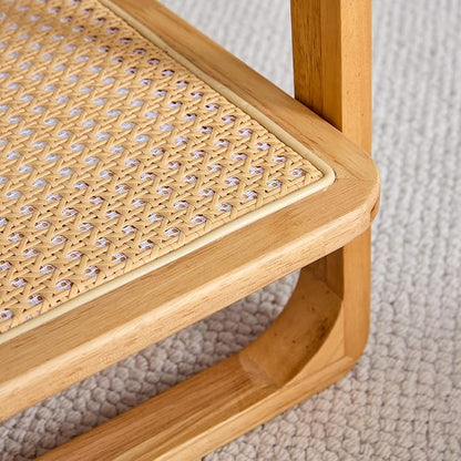 Mid Century Modern Coffee Table with Ribbed Glass Top and PE Rattan Storage Shelf, 45 Inch Rectangular Solid Wood Boho Coffe Table, Unique Center Table for Livinig Room Apartment Small Space