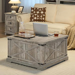 Load image into Gallery viewer, Farmhouse Coffee Table with Large Hidden Storage Compartment, Light Oak Square Center Table, Wood Rustic Low Modern Living Room Tables with Hinged Lift Brown Top &amp; Wooden Arc Base