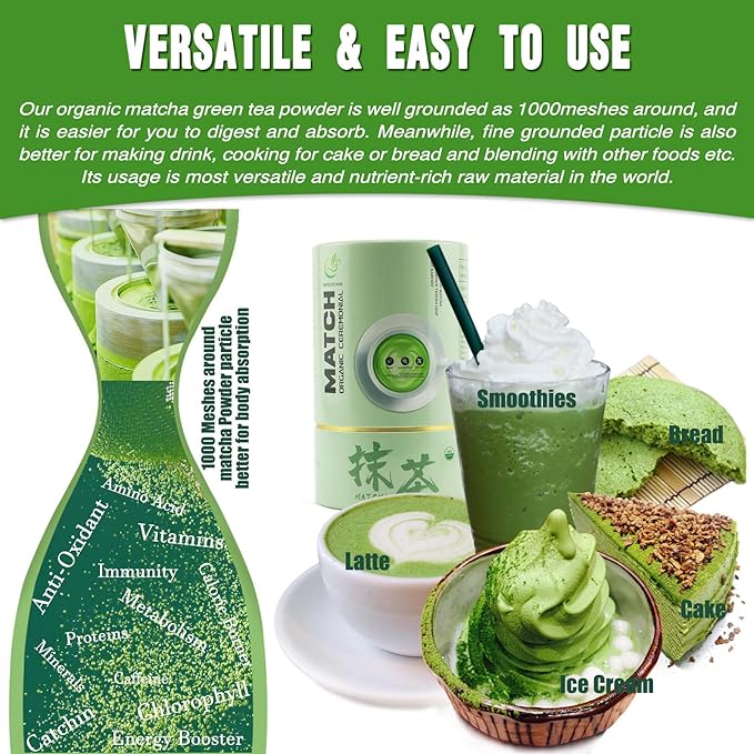 EFOOFAN Ceremonial Grade Matcha Green Tea Powder- (113g/4oz) - USDA/JAS/EC Certified Organic Matcha Lette, Pure Natural and Unsweetened, Chinese Premium Macha