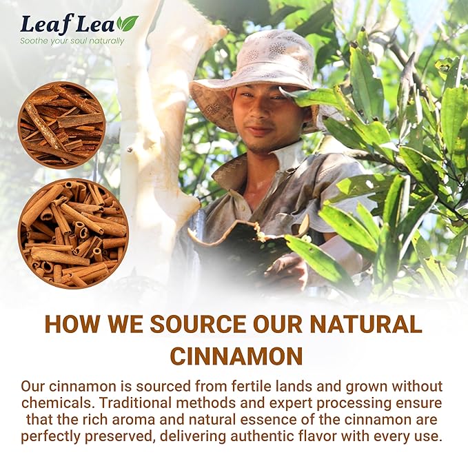 LeafLea 40 Cinnamon Tea Bags, 100% Natural Ground Cinnamon Stick Herbal Tea, Spiced and Warming Flavor for Relaxation, Caffeine-Free, Sugar-Free, Non-GMO, Vegan