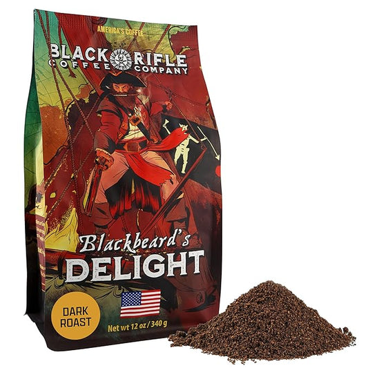 Black Rifle Coffee Company Blackbeard's Delight, 12oz Bag, Ground Coffee Dark Roast - Roasted Blend Made from Arabica Beans - Colombian & Brazilian Beans - Veteran Founded & American Made
