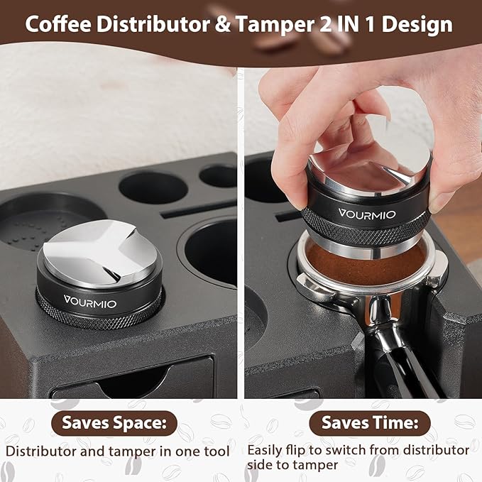 53mm Coffee Distributor and Tamper - Dual Head Coffee Leveler Compatible with Breville 54mm Portafilter, Depth Adjustable Espresso Hand Tampers, Barista Accessories