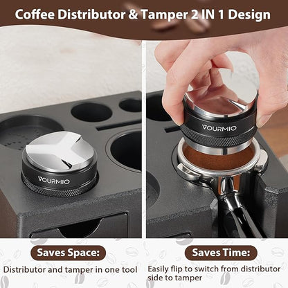 53mm Coffee Distributor and Tamper - Dual Head Coffee Leveler Compatible with Breville 54mm Portafilter, Depth Adjustable Espresso Hand Tampers, Barista Accessories