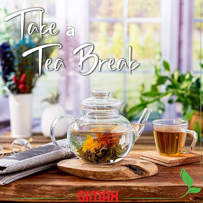 Simax Glassware 33 Ounce Glass Teapot | With Spout, Microwave and Stovetop Safe, Heat, Cold, and Thermal Shock Resistant Borosilicate Glass, Makes a Stunning Presentation…