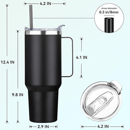 HASLE OUTFITTERS 40 oz Stainless Steel Tumbler with Handle, Vacuum Insulated Tumblers Bulk, Reusable Double Wall Travel Coffee Mug, Durable Powder Coated Water Bottles(Black, 4)