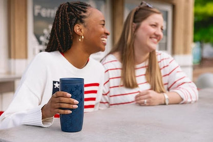 Simple Modern 4th of July Signature Voyager | 16oz Travel Coffee Mug Tumbler with 360° Lid | Gifts for Women Men | Ceramic-Lined Insulated Stainless Steel Cold Brew Iced Coffee Cup | Stars Navy