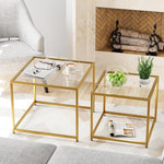 Load image into Gallery viewer, VILAWLENCE Coffee Table Set of 2, Modern Gold Glass Side Table, Metal Frame Square End Table, Center Tables, Nesting Coffee Table for Living Room, Bedroom and Small Spaces, 23.6in