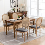 Load image into Gallery viewer, French Country Dining Chairs Set of 8, Vintage Wooden Dining Chairs with Fabric Upholstered Seat&amp;Rattan Oval Backrest,Solid Wood Legs&amp;Frame, Farmhouse Kitchen&amp;Living Room Chairs(Gray,8 Pcs)