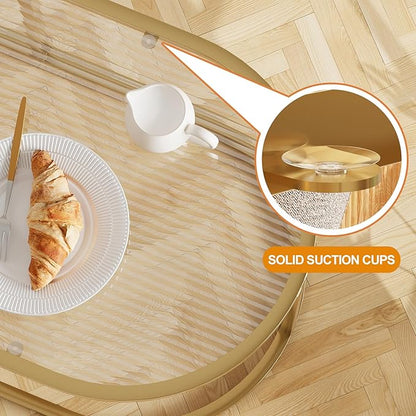 Coffee Table Gold Glass Coffee Table for Living Room, Oval Table Center Table with Ribbed Glass Top and Sturdy Metal Frame,Modern Glass Accent Tables for Bedroom Home Office