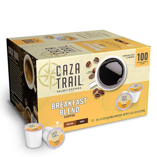 Caza Trail Coffee Pods, Breakfast Blend, Single Serve (Pack of 100) (Packaging May Vary)