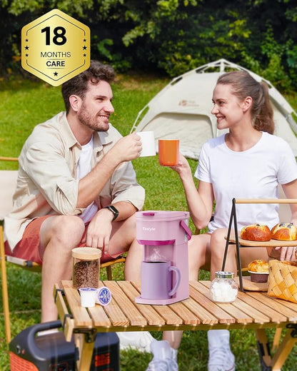 Single Serve One Cup Coffee Maker, for K Cups and Grounds, Mini Coffee Maker with Portable Handle, 6 to 12 Oz Brew Size, for Travel, Camping, Office, RV and Dorm, 120V, Dusty Rosa