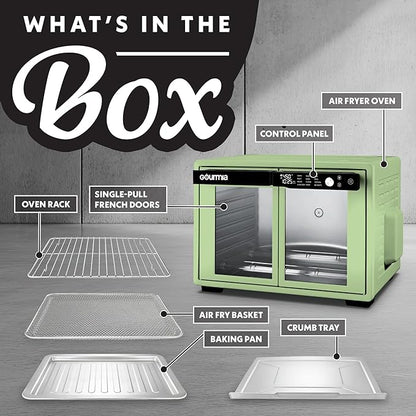 Gourmia French Door Digital Air Fryer Oven - XL 37QT Capacity, 12 Presets, FryForce 360° Tech, Dehydrate, Proof, Slow Cook, Fits 13” Pizza, 1700W, Green