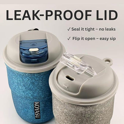 12 oz Titanium Liner Travel Mug with Lid, Double-Wall Vacuum Insulation, Wide Mouth, Leak-Proof, Chemical-Free & Healthy, men and women hot & cold drinks, for Indoor & Outdoor Use (Gray)