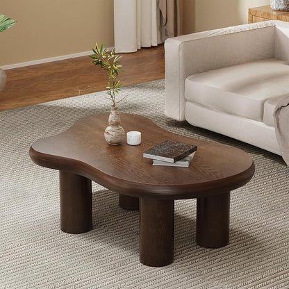 Asymmetric Cloud-Shape Coffee Table with Sturdy & Stable Cylindrical Support Legs, Stylish Irregular Home Decor Center Table (B-46in)