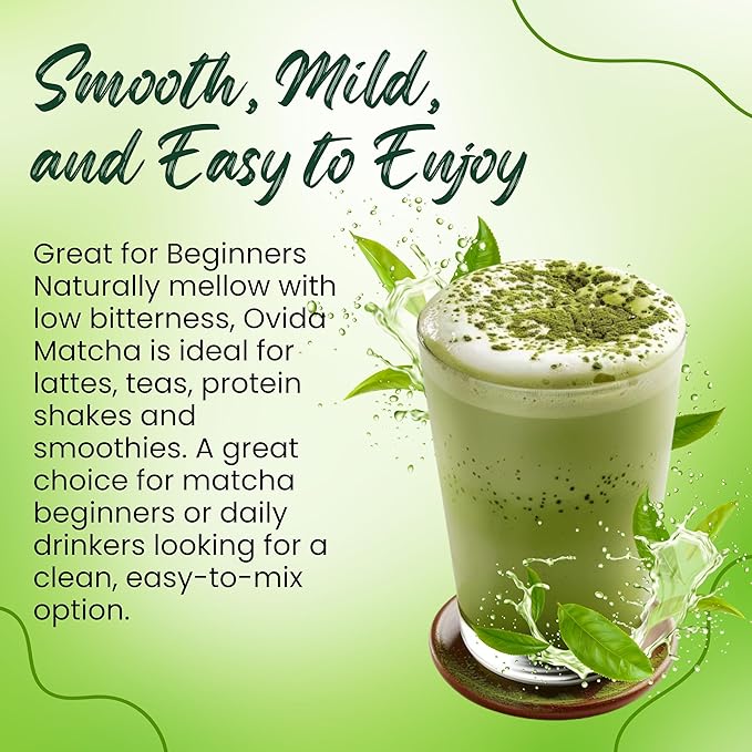 Ovida Premium Organic Matcha Green Tea Powder – Antioxidant Superfood, Authentic Matcha Powder for Lattes, Smoothie & Shakes, Energy & Focus, 100% Pure, Unsweetened, Vegan, Gluten-Free, 4oz (113g)