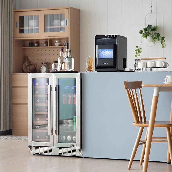 Newair Nugget Ice Maker Countertop, 44 lbs in 24 Hours Ice Machine Nugget, Self Cleaning Ice Maker in Black Stainless Steel, Perfect for Home Bar, Kitchen Countertop, RV, Home Office